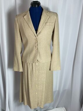 Vintage Nordstrom Brass Plum 70s/80s Suit Natural Flax Sz M